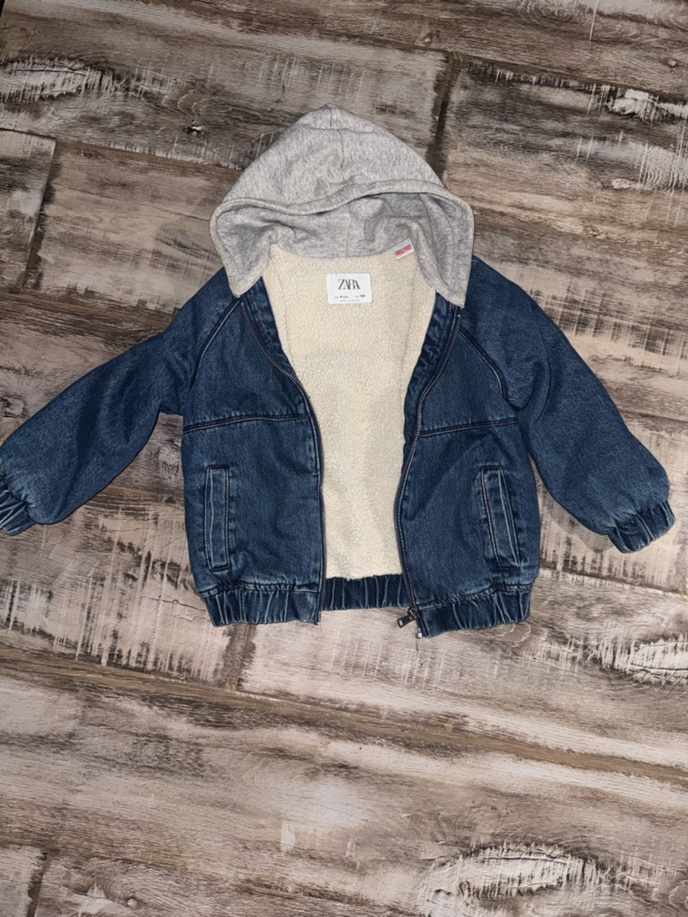 ZARA Kids Dark Blue Denim Jacket with Light Gray Hood